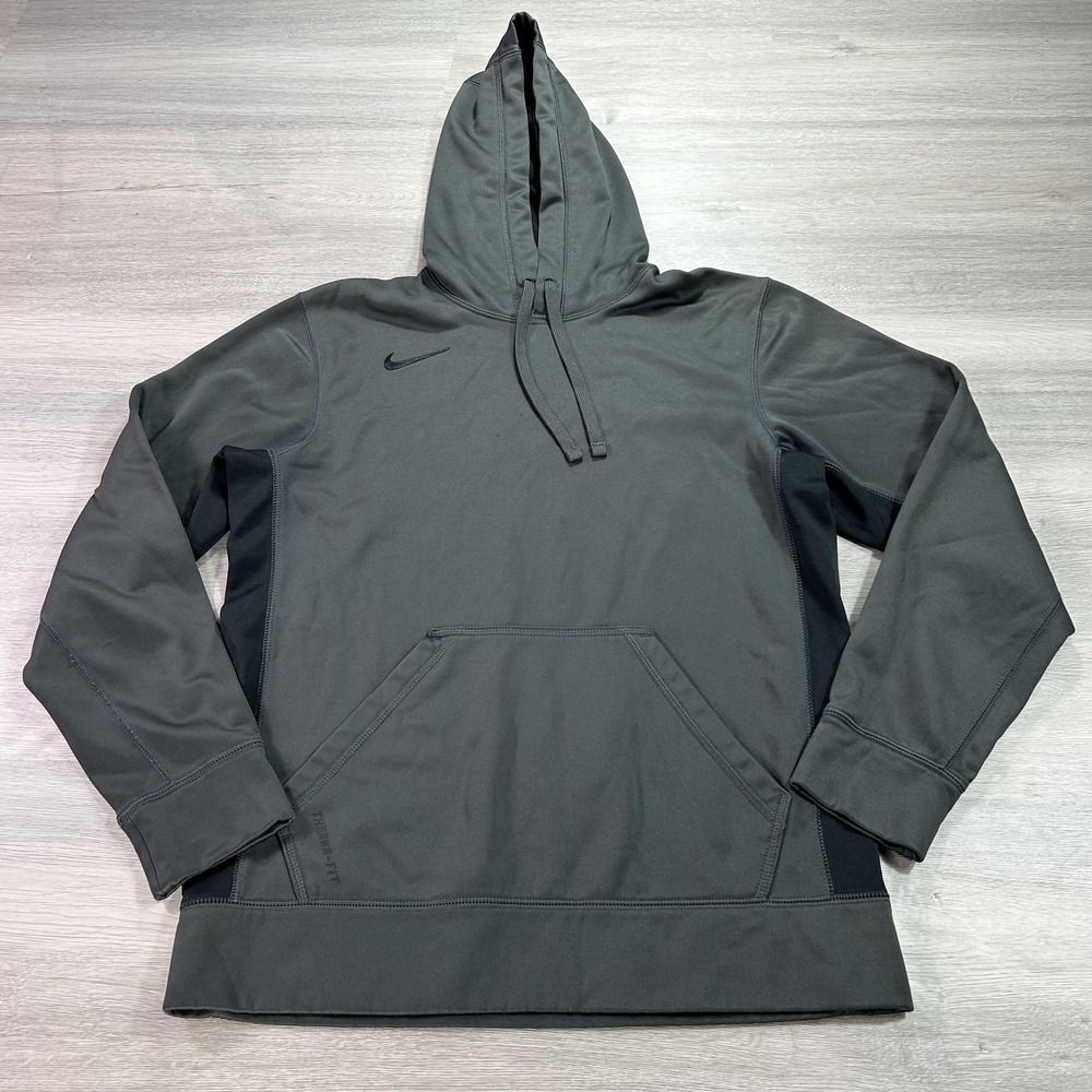 Nike Therma-FIT Hoodie Mens Small Gray‎ Black Pullover Swoosh 621940-062